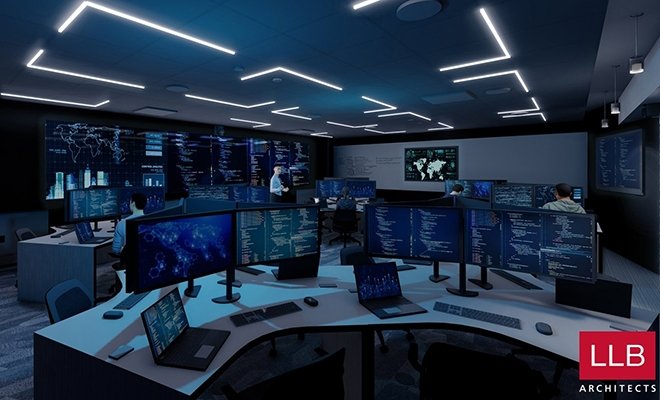Architect's rendering of Alger Hall Cyber Range Classroom