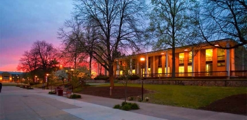 Adam's Library photographed at night