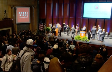 Crowd in RIC auditorium for launch of Cybersecurity Institute