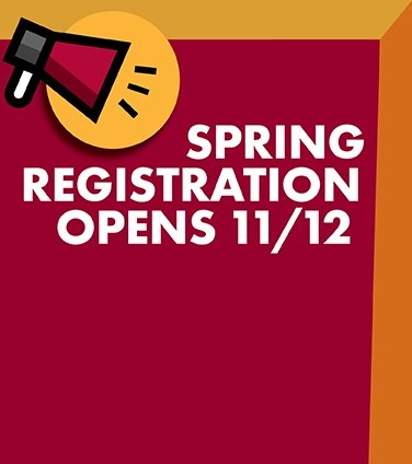 Get Ready, Spring Registration Opens 11/12 promotional graphic