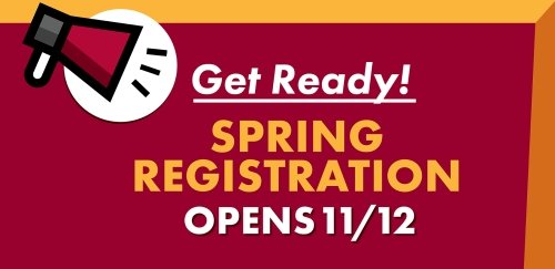 Get Ready, Spring Registration Opens 11/12 promotional graphic