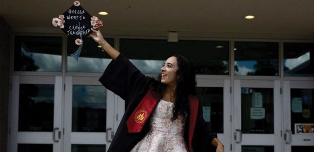 Emily Tilano in campus on her graduation day